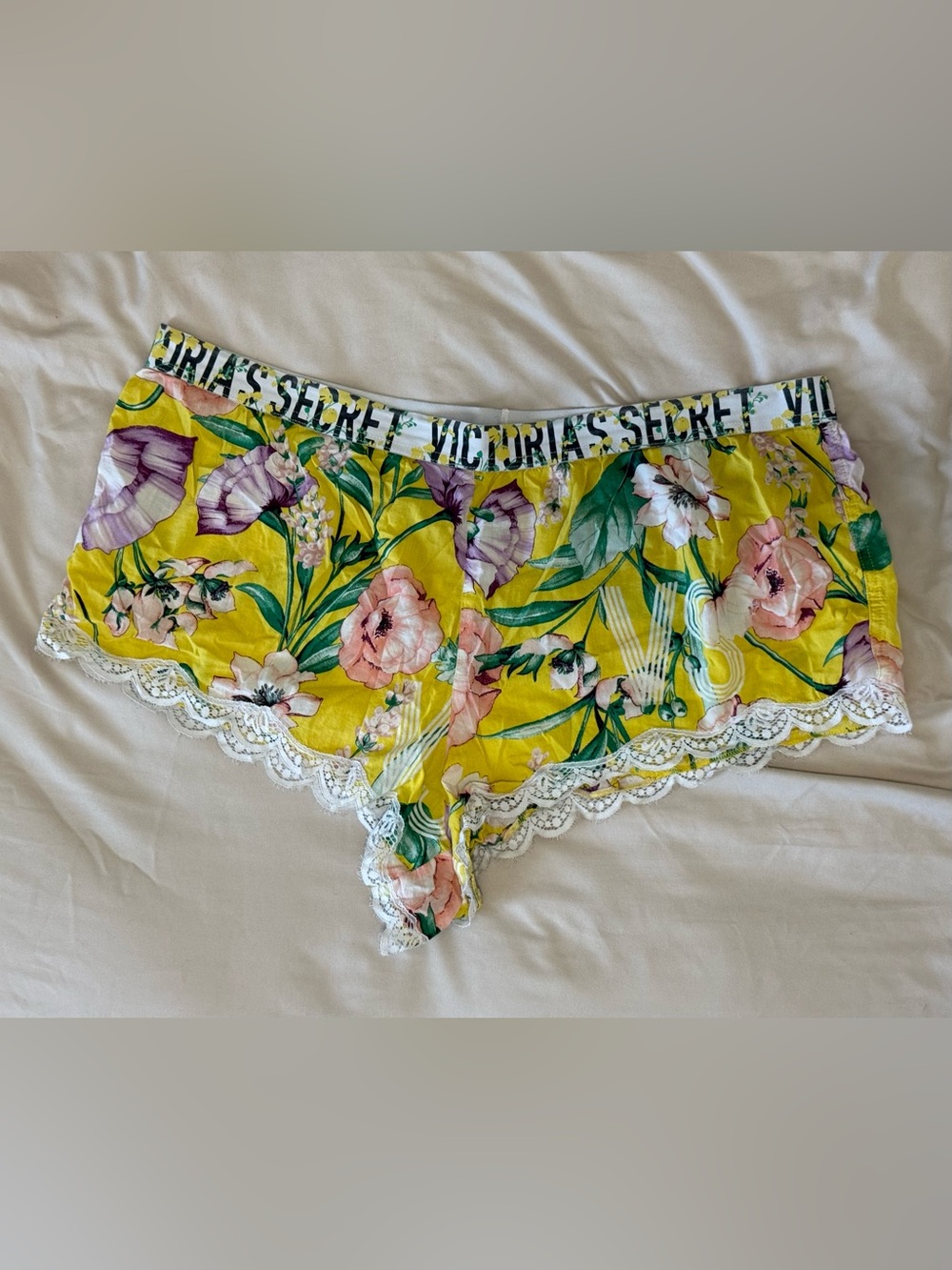 🌼 Victoria’s Secret Floral Lace Trim Boyshort Lingerie XL Cottagecore